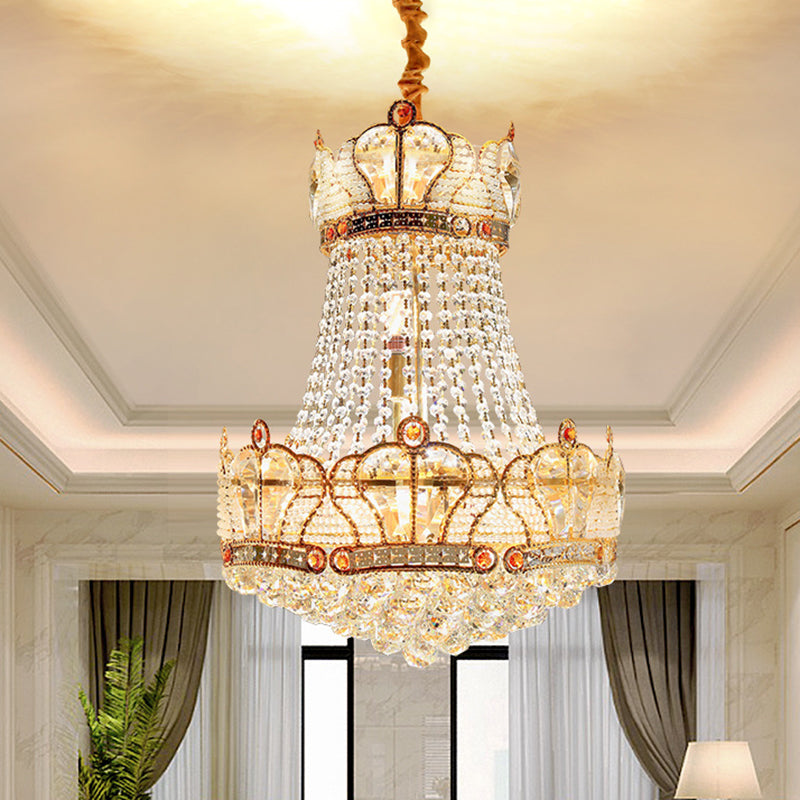 Basket Crystal Strand Chandelier Lamp Modern 8 Lights Gold Pendant Lighting Fixture for Living Room