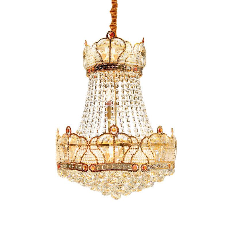 Basket Crystal Strand Chandelier Lamp Modern 8 Lights Gold Pendant Lighting Fixture for Living Room