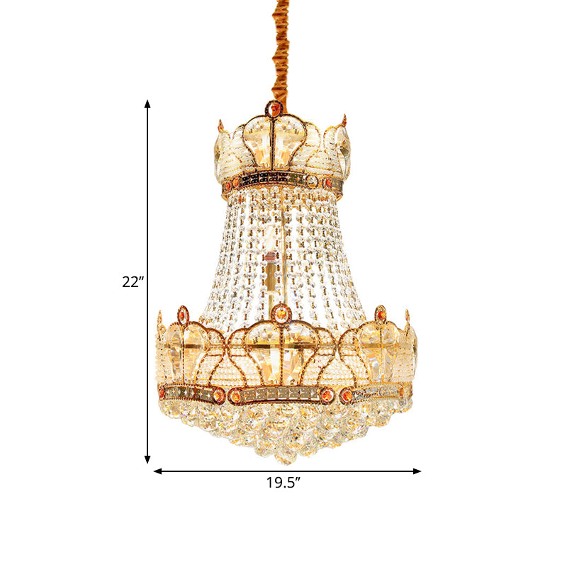 Basket Crystal Strand Chandelier Lamp Modern 8 Lights Gold Pendant Lighting Fixture for Living Room