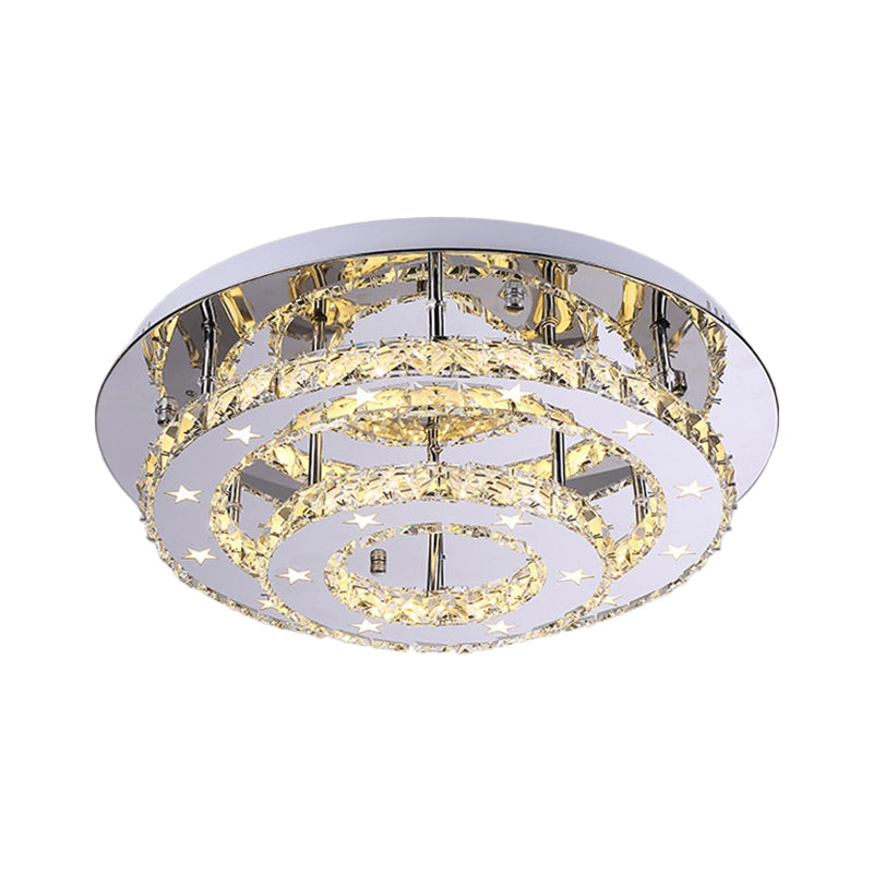 Minimalism LED Semi Flush Chrome Tiered Circle Ceiling Flush Mount with Crystal Shade in Warm/White Light