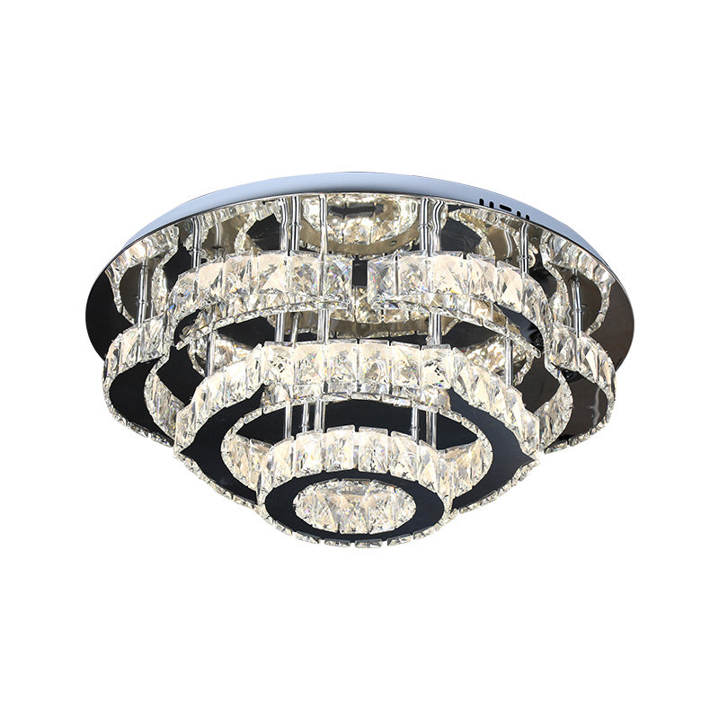 3-Layer Ceiling Lighting Modern Faceted Crystal LED Chrome Semi Flush in Remote Control Stepless Dimming Light