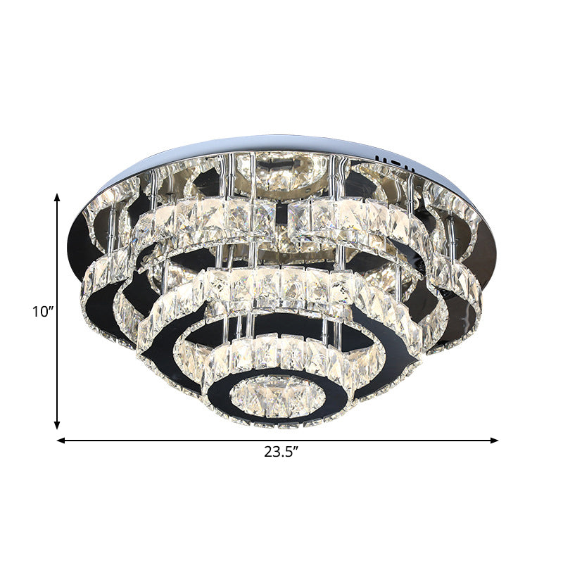 3-Layer Ceiling Lighting Modern Faceted Crystal LED Chrome Semi Flush in Remote Control Stepless Dimming Light