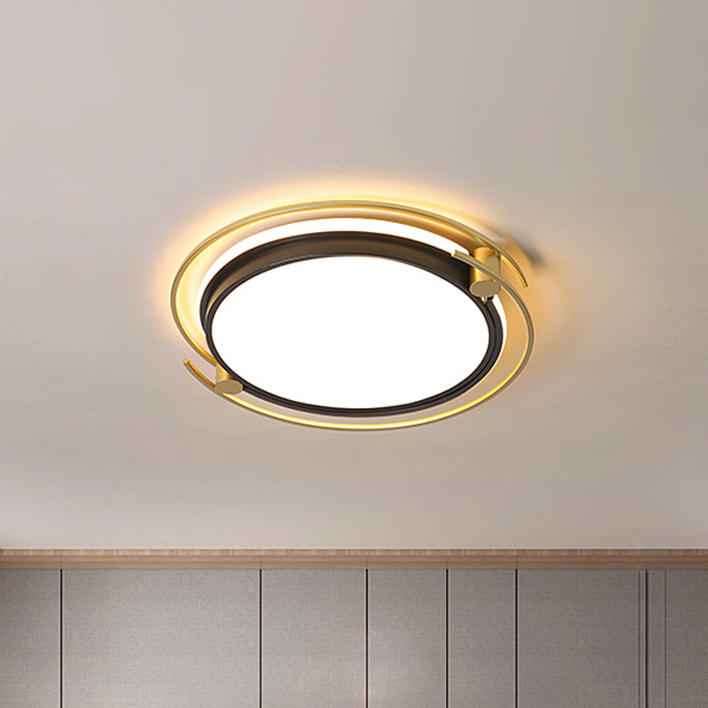 Modern Rounded/Square Flush Ceiling Light Acrylic LED Bedroom Flush Mount Lamp in Black-Gold