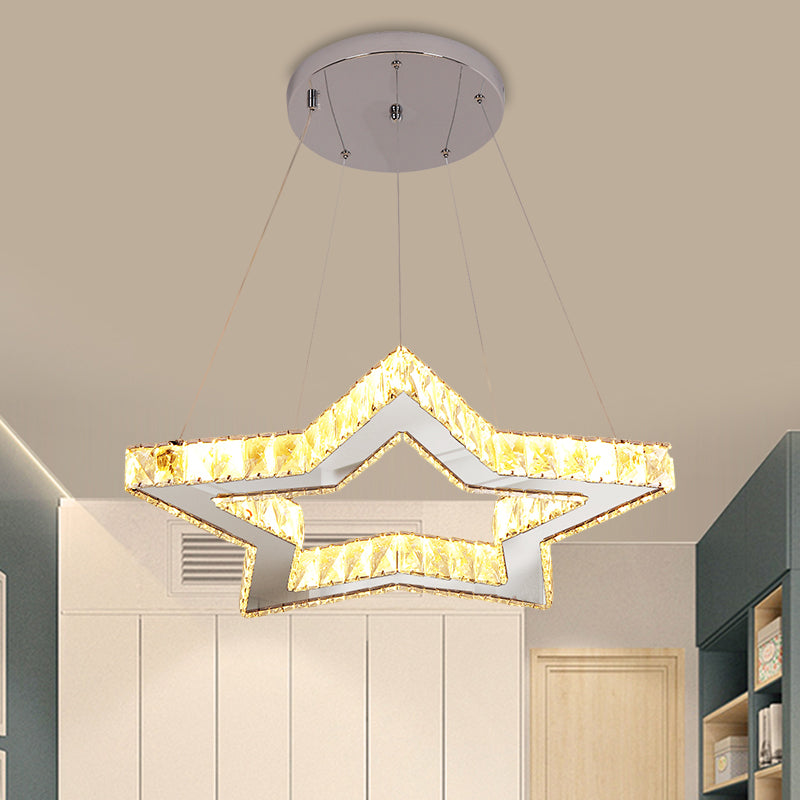 Clear Crystal Star Ceiling Hang Fixture Modern Style LED Chandelier Lighting Fixture in Stainless-Steel