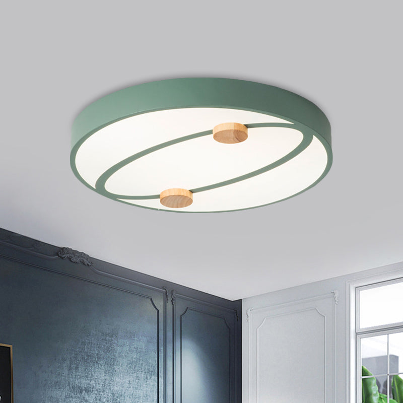 Rounded Acrylic Flush Ceiling Light Nordic Grey/White/Green LED Flush Mount Lighting with Round Wood Decor, 16"/19.5" Wide