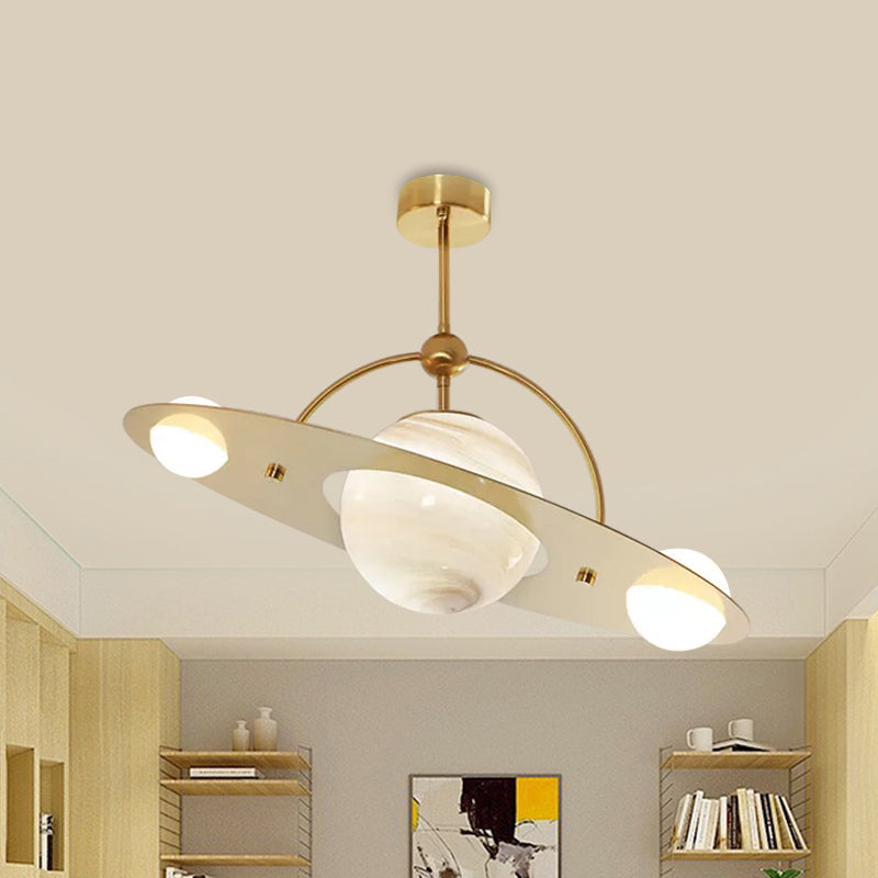 Saturne Semi Flush plafonnier Light Cartoon Blanc Verre 2 Bulbes Blancs / beige / Blue Flush Mount Lampe