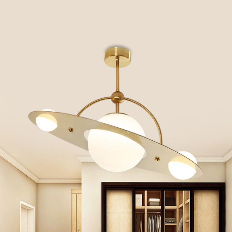 Saturne Semi Flush plafonnier Light Cartoon Blanc Verre 2 Bulbes Blancs / beige / Blue Flush Mount Lampe