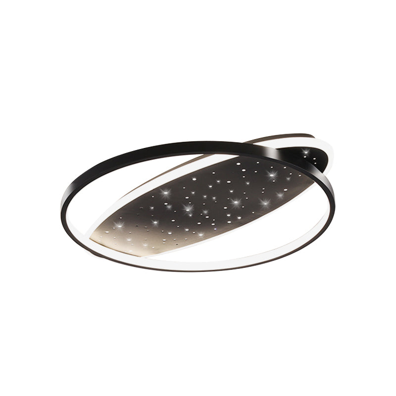 Metallic Oval and Circular Flush Mount Lamp Modern LED Flush Ceiling Light in Black
