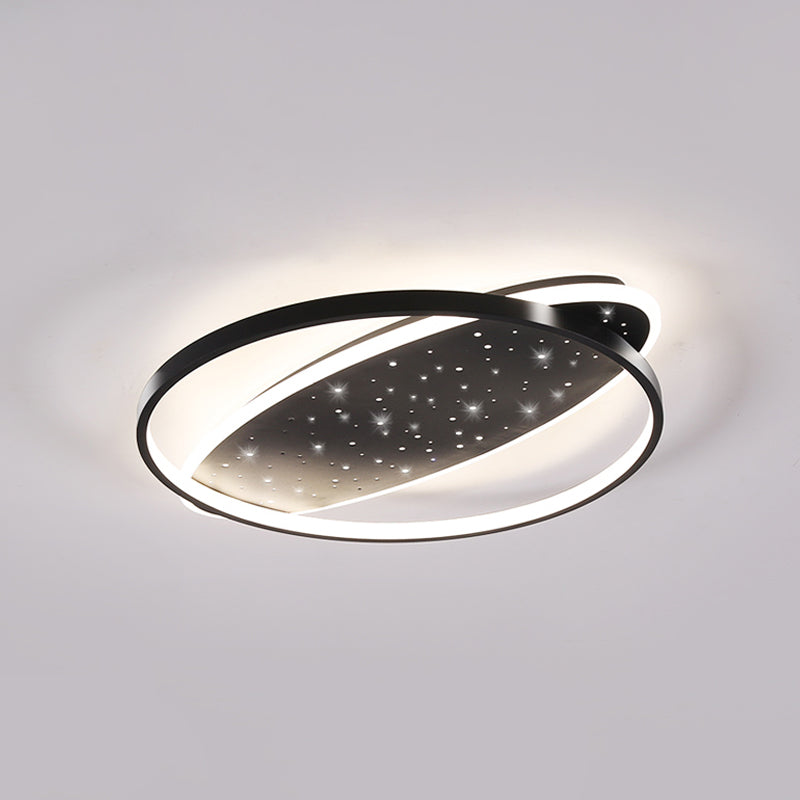 Metallic Oval and Circular Flush Mount Lamp Modern LED Flush Ceiling Light in Black