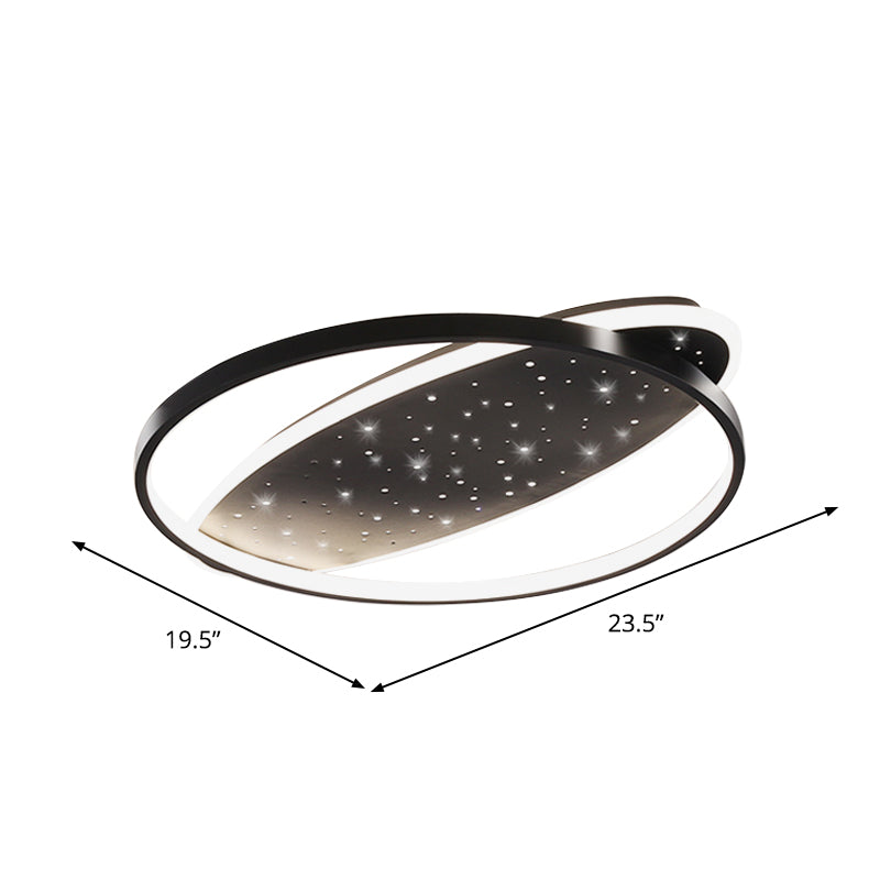 Metallic Oval and Circular Flush Mount Lamp Modern LED Flush Ceiling Light in Black