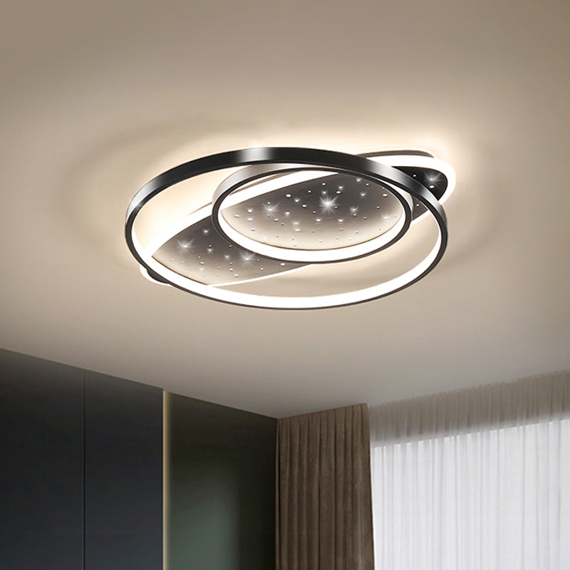 Metallic Oval and Circular Flush Mount Lamp Modern LED Flush Ceiling Light in Black