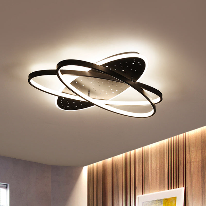 Metallic Oval and Circular Flush Mount Lamp Modern LED Flush Ceiling Light in Black