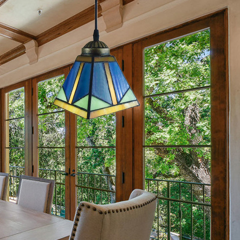 Salle à manger à 1 lumière Éclairage Pendant Tiffany Blue Plafond plafonnier avec teinte géométrique / bateau-bateau