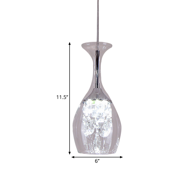 Wine Glass Ceiling Pendant Modern Clear Glass Living Room LED Hanging Lamp Kit in Warm/White Light with Inner Crystal Shade