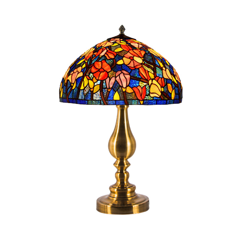Tiffany Glass Messing Table Lampe 1 Light Classic Night Lighting mit Magnolienmuster