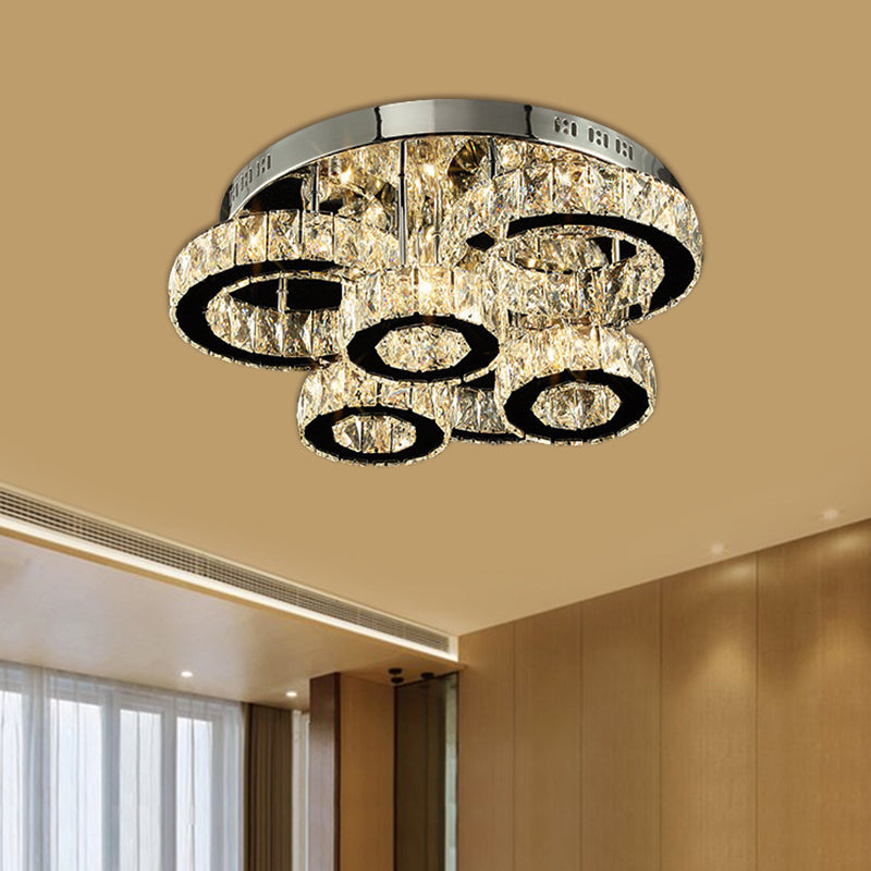 Éclairage de plafond LED contemporain Cercles Chrome Mount semi-flush avec nuance de blocs de cristal en lumière chaude / blanche