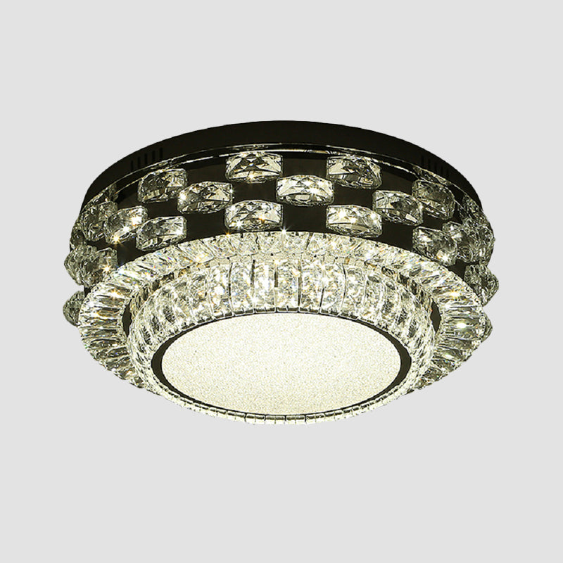 Round/Square Ceiling Lighting Minimalism Beveled Crystal LED Chrome Flush Mount Fixture in Warm/White Light