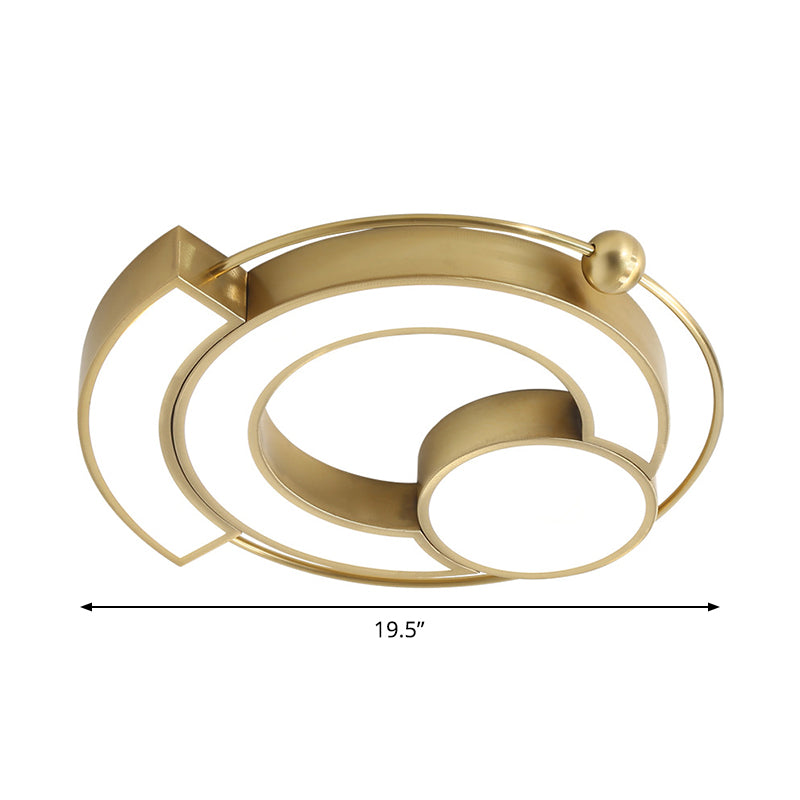 Gold Hollow Circle Flush Mount Lighting Modernist LED Metallic Flush Light Fixture in Warm/White Light