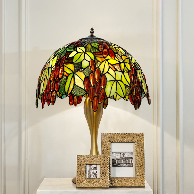 Single Head Great Room Desk Light Vintage Brass Night Lamp with Grape Dome Hand-Crafted Glass Shade