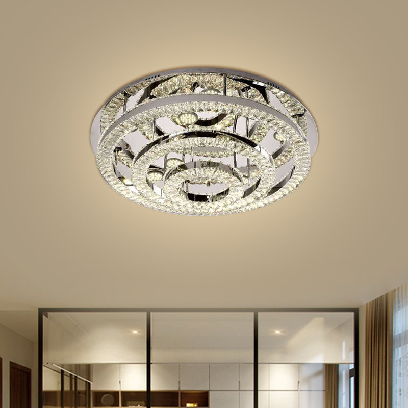 Banne en couches en cristal plafond lampe de plafond contemporain LED Chrome semi-flustion Mont en lumière chaude / blanche