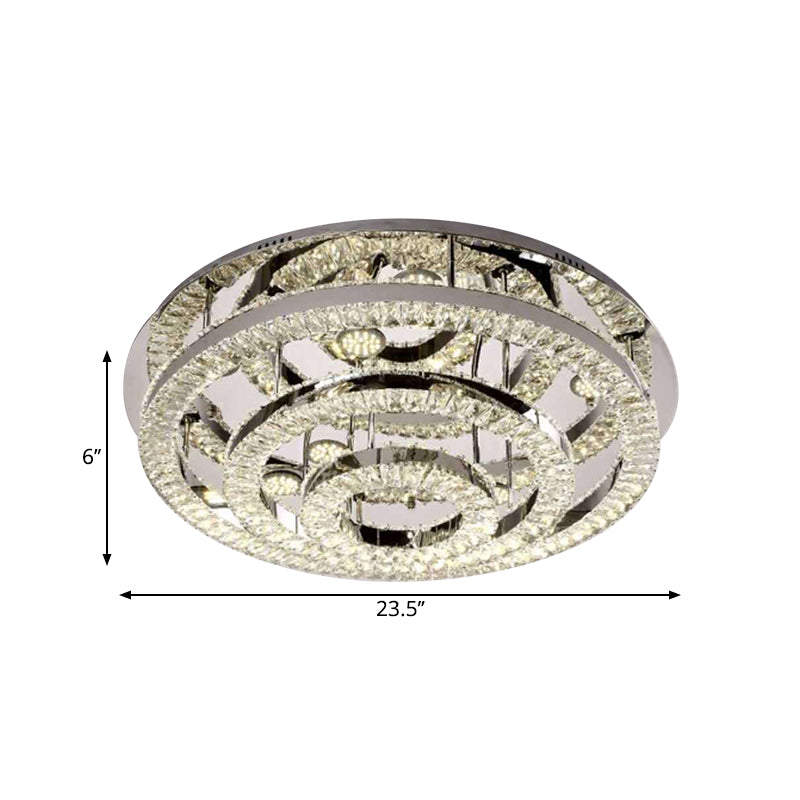 Layered Ring Crystal Block Ceiling Lamp Contemporary LED Chrome Semi Flush Mount in Warm/White Light