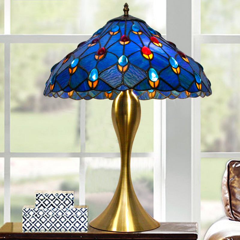 Éclairage de nuit à cône bleu Méditerranéen 1 lampe de tâche en verre coupé à la main à la main avec bijou déco