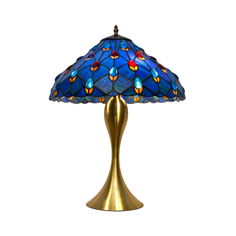 Éclairage de nuit à cône bleu Méditerranéen 1 lampe de tâche en verre coupé à la main à la main avec bijou déco