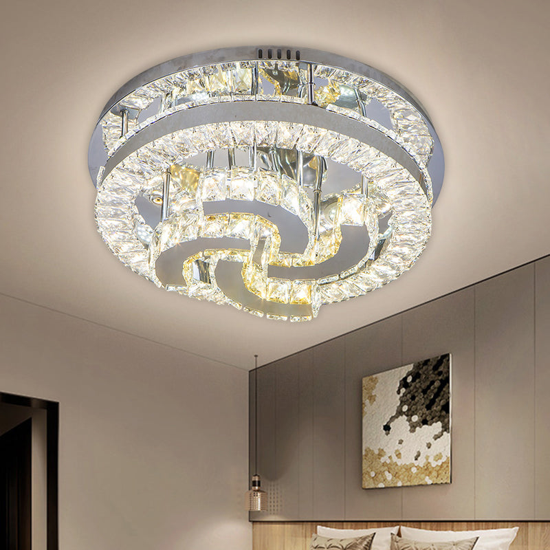 Halo Flush Light Fixture Simple Clear Crystal Stainless-Steel LED Ceiling Lighting with Star/Spiral Design for Living Room