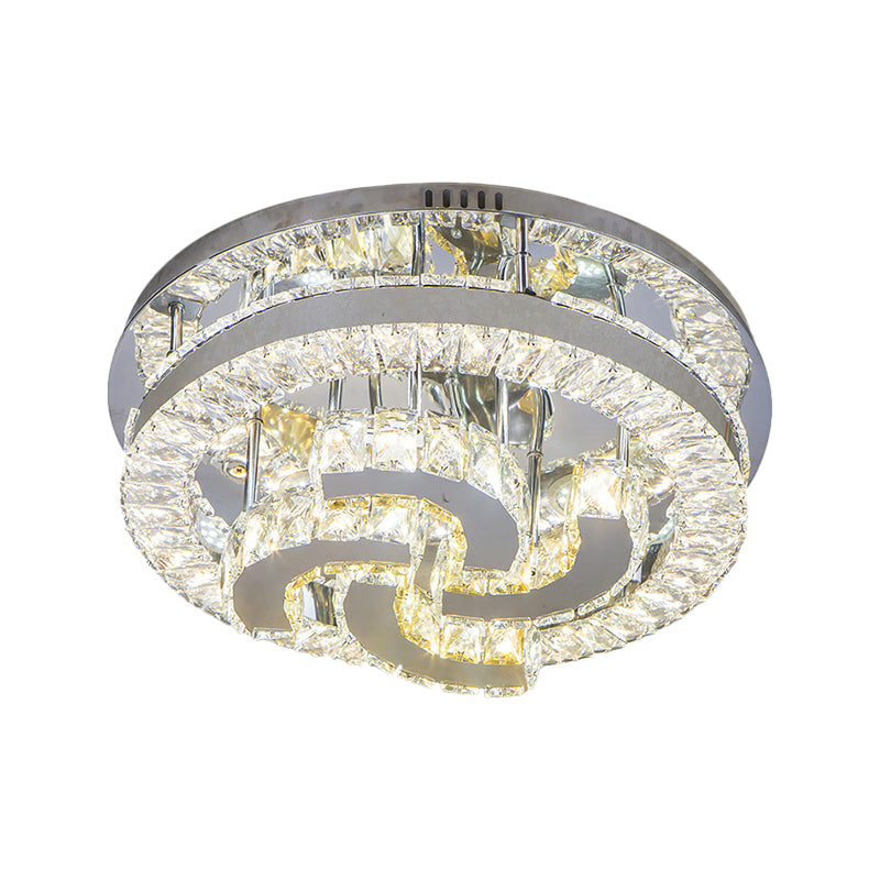 Halo Flush Light Fixture Simple Clear Crystal Stainless-Steel LED Ceiling Lighting with Star/Spiral Design for Living Room