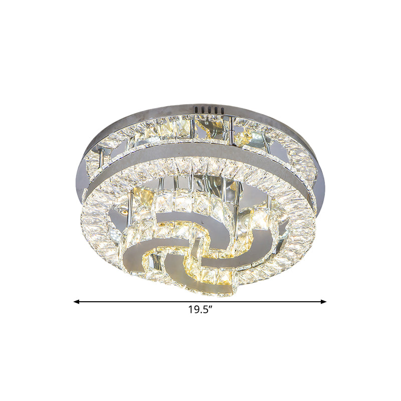 Halo Flush Light Fixture Simple Clear Crystal Stainless-Steel LED Ceiling Lighting with Star/Spiral Design for Living Room