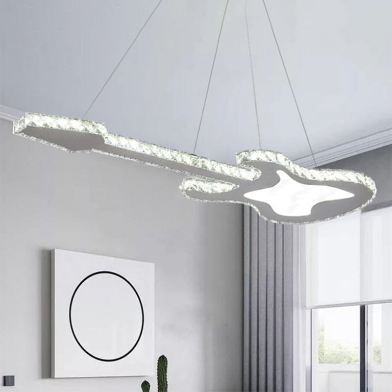 Guitar Clear Crystal Hanging Chandelier Simple Stainless-Steel LED Suspension Lighting Fixture for Dining Room