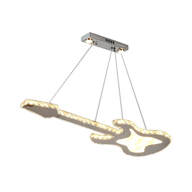 Guitar Clear Crystal Hanging Chandelier Simple Stainless-Steel LED Suspension Lighting Fixture for Dining Room