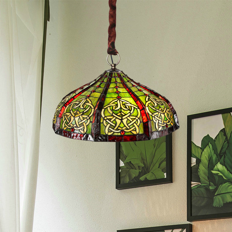 Barn Ceiling Pendant Light Baroque Hand Cut Glass 3 Bulbs Green Hanging Chandelier with Beaded Deco