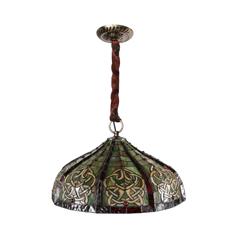 Barn plafond pendentif clair baroque coupé à main en verre 3 ampoules vertes pendants de suspension avec déco perlé