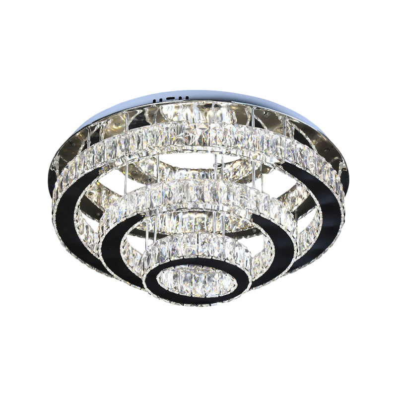 Clear Crystal Circular Ceiling Mounted Fixture Modernist Stainless-Steel LED Flush Light for Dining Room