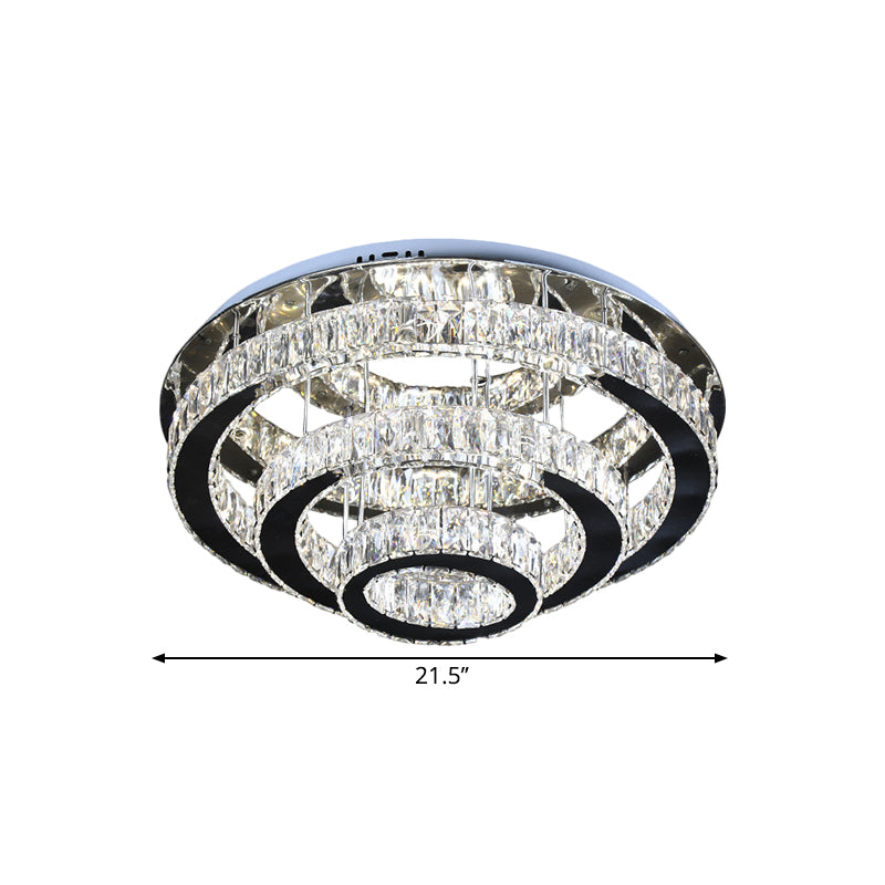 Clear Crystal Circular Ceiling Mounted Fixture Modernist Stainless-Steel LED Flush Light for Dining Room