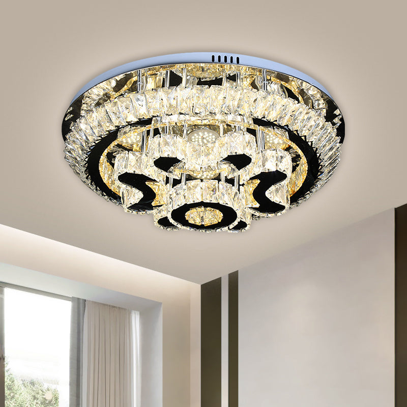 Tiered Ceiling Light Fixture Modern Clear Crystal Block Stainless-Steel LED Flush Mount Lamp for Living Room