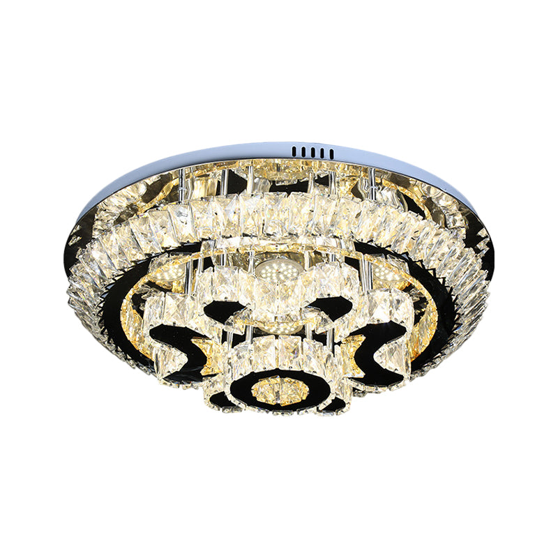 Tiered Ceiling Light Fixture Modern Clear Crystal Block Stainless-Steel LED Flush Mount Lamp for Living Room