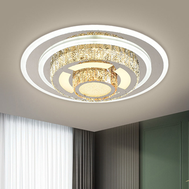 Layered Circular Faceted Crystal Flush Light Contemporary Stainless-Steel LED Close to Ceiling Lamp for Living Room