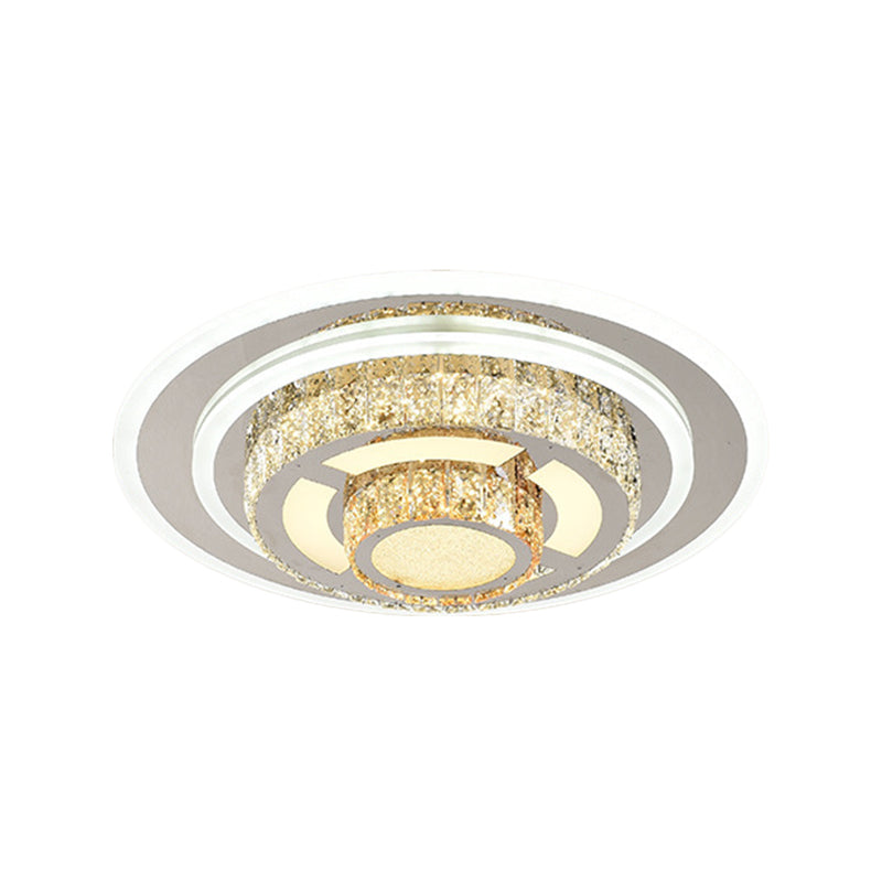 Layered Circular Faceted Crystal Flush Light Contemporary Stainless-Steel LED Close to Ceiling Lamp for Living Room