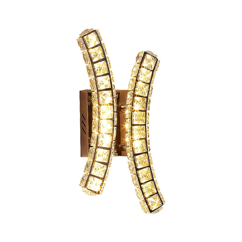 Crystal Dual Vertical Wall Sconce Lighting Simple LED Wall Light Fixture in Stainless-Steel, Warm/White Light