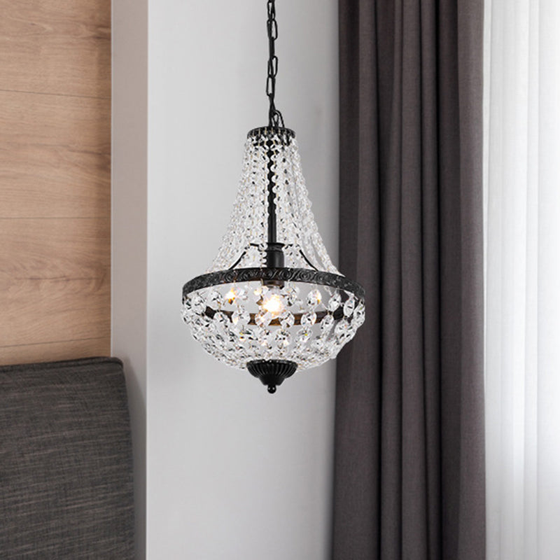 Simplicité 1 Bulbe Pendant lampe panier noir suspendu avec une nuance en cristal transparent
