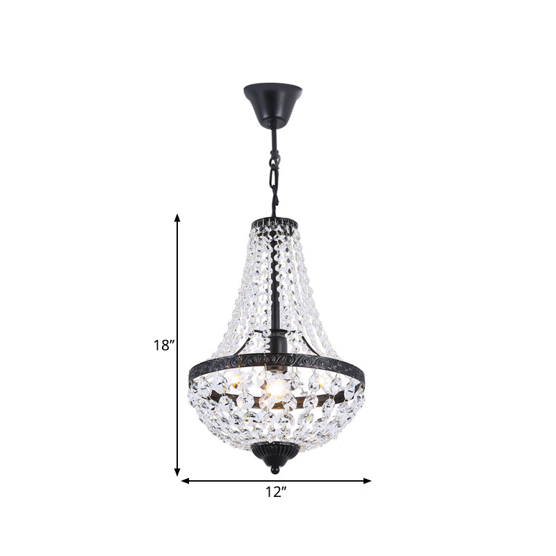 Simplicity 1 Bulb Pendant Lamp Black Basket Hanging Light Fixture with Clear Crystal Shade