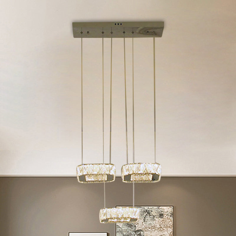 Eetkamer led hanger kroonluchter kroonluchter eenvoud roestvrijstalen suspensielamp met vierkante heldere afgeschuinde kristalschaduw
