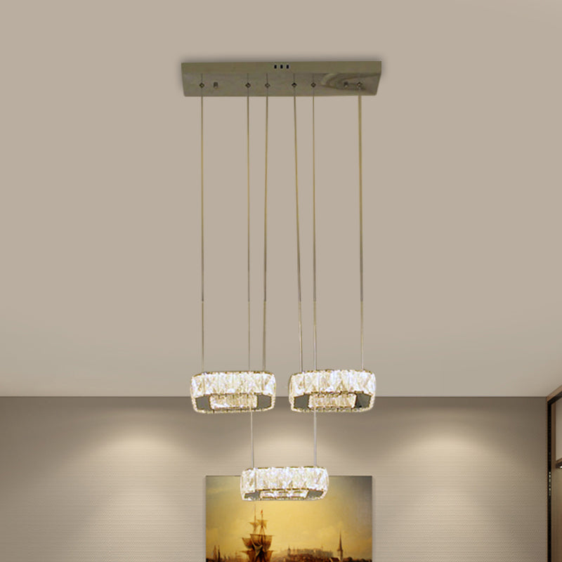 Eetkamer led hanger kroonluchter kroonluchter eenvoud roestvrijstalen suspensielamp met vierkante heldere afgeschuinde kristalschaduw