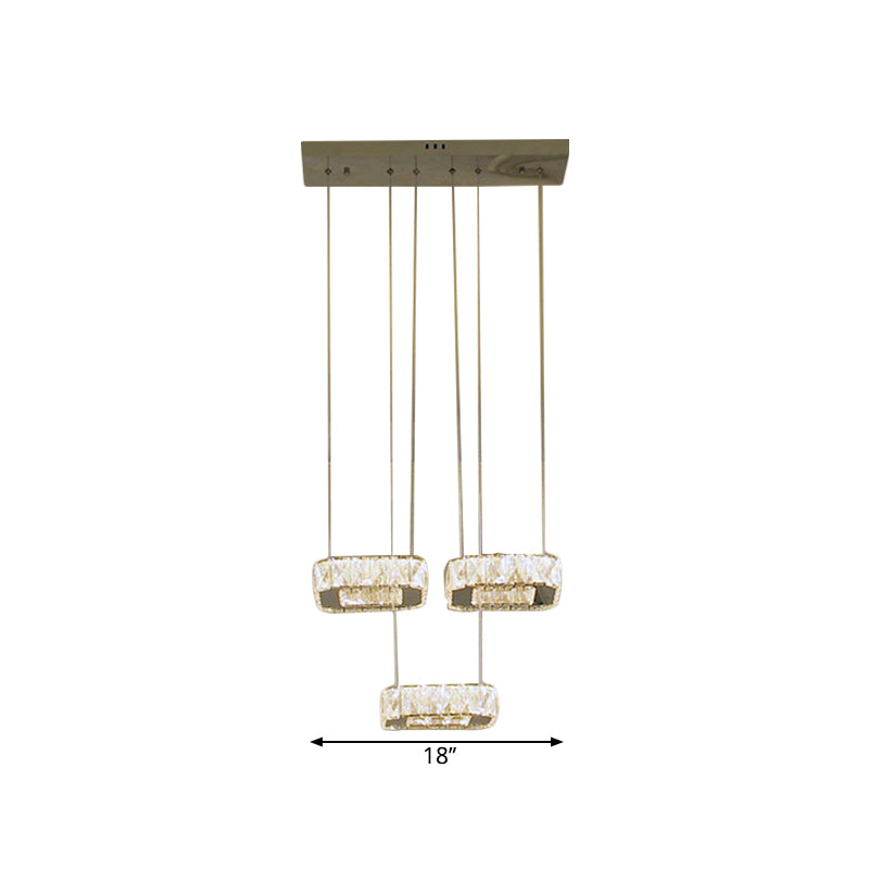 Dining Room LED Pendant Chandelier Simplicity Stainless-Steel Suspension Lamp with Square Clear Beveled Crystal Shade