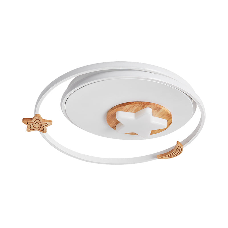 Round Flush Light Fixture Modernist Acrylic LED White Flush Mount Lamp with Star and Moon Decor