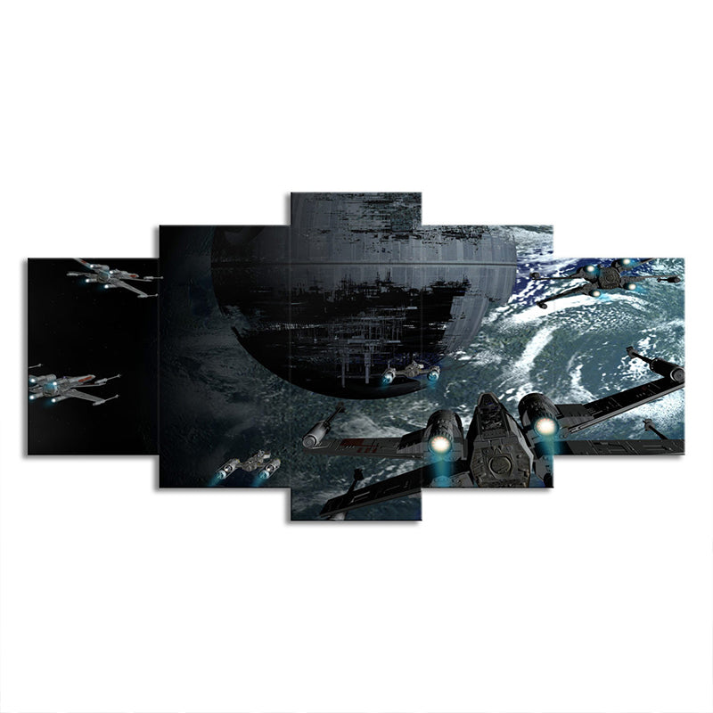 Blue Science Fiction Canvas Wall Art Space Fighters Wall Decor for Teens Bedroom
