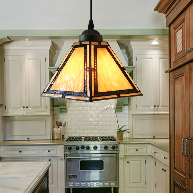 Lampada a ciondolo ambra in vetro colorato piramide 1 kit di luce sospesa per cucina per cucina