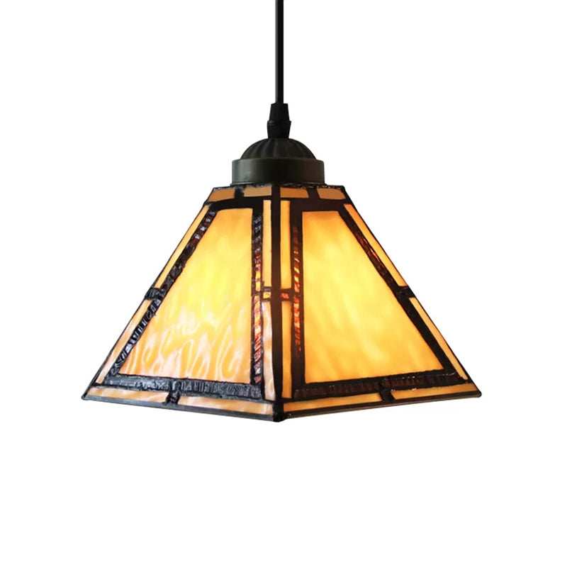 Stained Glass Amber Pendant Lamp Pyramid 1 Bulb Mission Hanging Light Kit for Kitchen